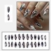 LBPEPAMZ Medium Almond Press on Nails Punk Y2k Fake Nails Gradient Black Stick on Nails 3D Rhinestones Cool Butterfly Design Acrylic Nails Silver Chrome Full Cover Glossy False Nail for Women 24Pcs