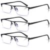 Anourney 3-Pack Reading Glasses for Men, Lightweight Metal Half Frame Blue Light Blocking Computer Readers,Filter UV Ray/Computer Glare with Spring Hinge Eyeglasses(3PCS Black,+2.0)