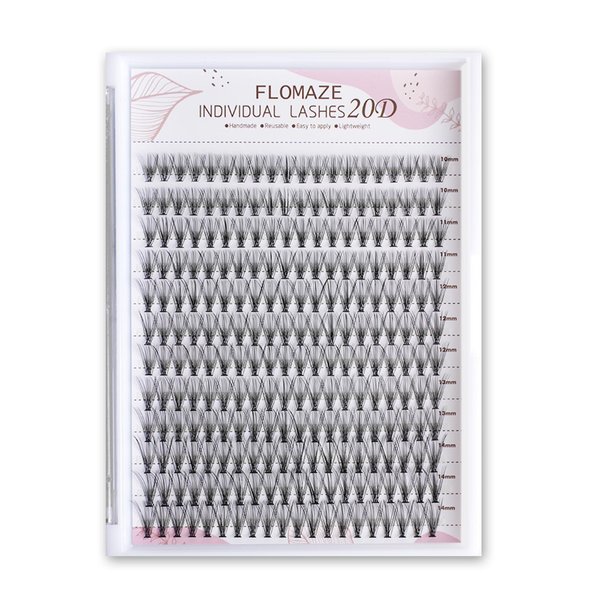 FLOMAZE 20D Lash Clusters, Individual Lashes 240pcs Faux Mink Lash Clusters Natural Handmade Cluster Eyelash Extensions C Curl 0.07mm Thickness False Lashes (10/11/12/13/14mm)