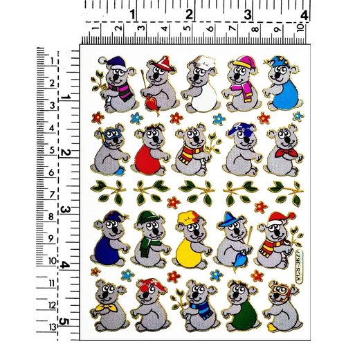 Stickers Glitter Pack 10 Sheets Cute Koala Bear Cartoon Paper Sticker for Children Kids Stickers Supplies School Scrapbooking Diary Card Birthday (04)