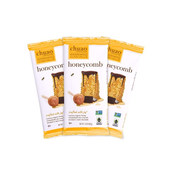 Chuao Chocolatier Honeycomb Dark Chocolate Bars | Gourmet Chocolate Honey Artisan European No Preservatives | For Gift Baskets, Christmas, Valentines Day, Gifts for Women, Men, Birthday, Thank You, Care Package | 3 Pack