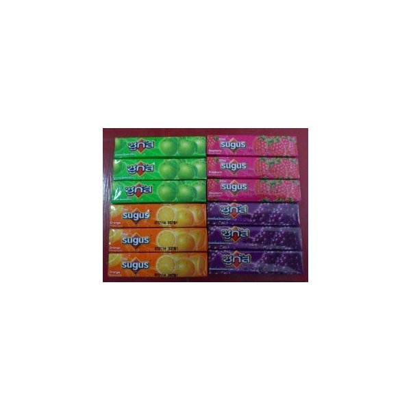 12 Sugus Chewy Candy Candies Bar Mix Flavor Orange Raspberry, Green Apple & Grape From Thailand