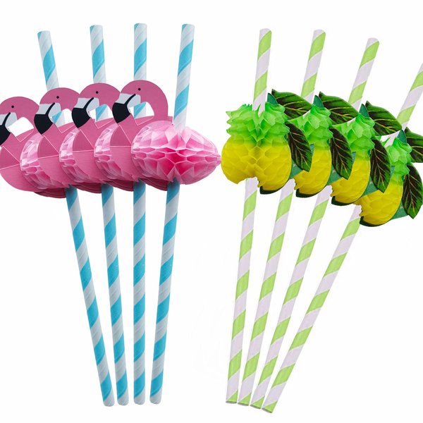 50 Pieces Flamingo Pineapple Straws Flamingo Paper Straw Decorations Disposable Drinking Straws Honeycomb Cocktail Straws for Pool Hawaiian Luau Party Table Decor Birthday Wedding Tableware Supplies