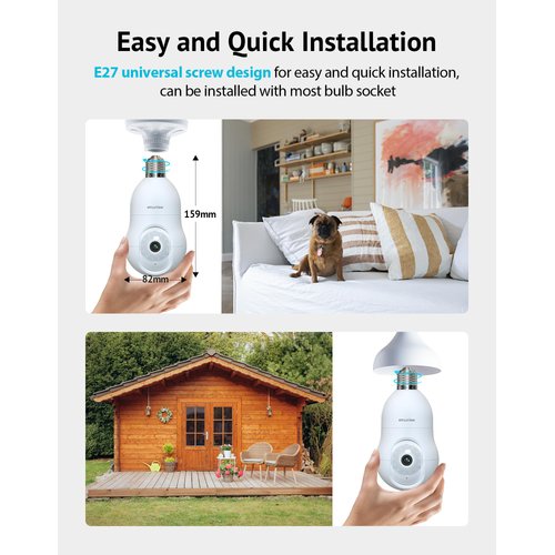 LaView 4MP Bulb Security Camera 5G& 2.4GHz, 360°2K Security Cameras Wireless Outdoor Indoor Full Color Day and Night, Motion Detection, Audible Alarm, Easy Installation, Compatible with Alexa (2 Pack)