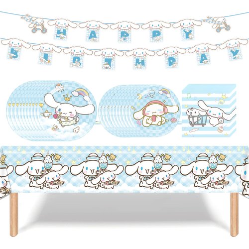 Cartoon Theme Birthday Party Decorations Supplies, Cartoon Party Tableware Include Birthday Banner, Tablecover, 10Pcs 9" Plates, 10Pcs 7" Plates, 20 PCS Napkins