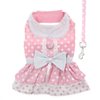 DOGGIE DESIGN Pink Polka Dot and Lace Dog Harness Dress Set (Small)