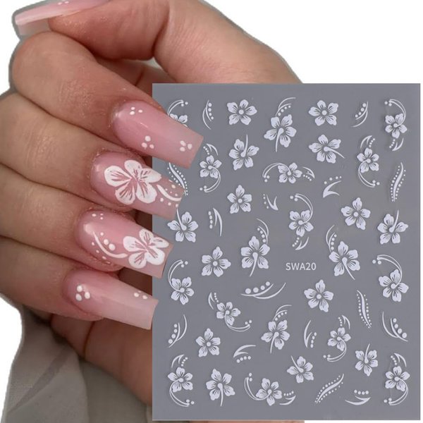 Flowers Nail Art Stickers Rose Pink Hibiscus Flowers Nail Stickers Spring Petals Nail Decals Daisy Nail Art Design Decals for Nail Art Cute Designs Self Adhesive Nail Art Supplies Accessories 4PCS