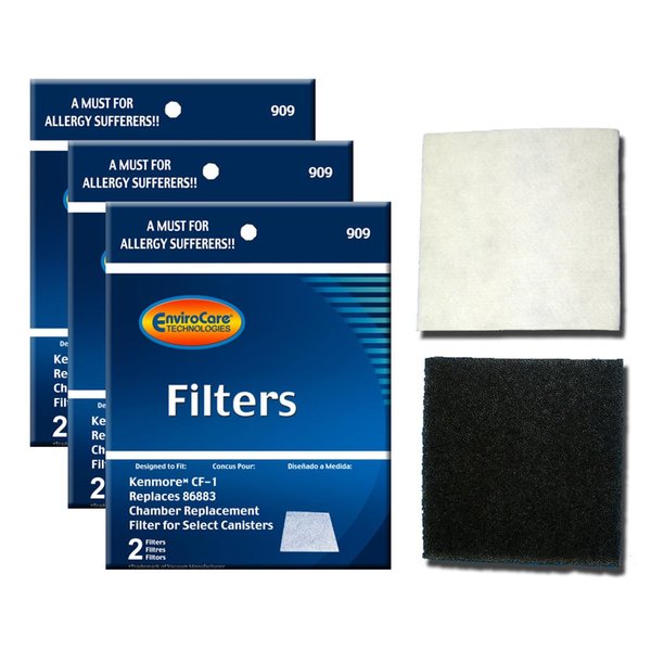 EnviroCare Premium Replacement Vacuum Cleaner Filters Made to Fit Kenmore Sears Progressive CF1, Progressive & Whispertone, Panasonic Vacuum Cleaners, 86883, 86880, 20-86883, 6 pack