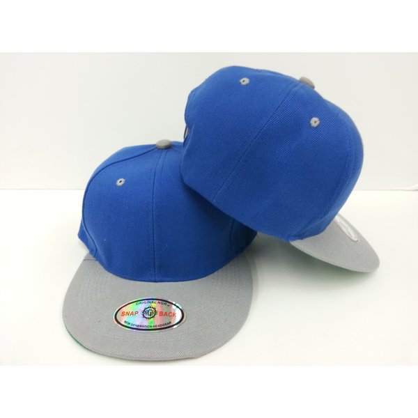 New Premium Plain Snapback Baseball Caps Two Tone Royal Blue/L Grey Bill