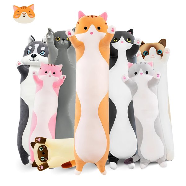 NXNYNZ Long Cat Plush Pillow, 27.6in Cute Cat Plushie Stuffed Animals Body Pillow, Yellow Kawaii Kitten Soft Plushie Doll Toy Birthday Gift for Kids Girlfriend