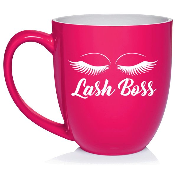 Daylor Lash Boss Makeup Lash Extension Artist Ceramic Coffee Mug Tea Cup Gift (16oz Hot Pink)