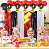 22Pcs Cartoon Ball Birthday Decorations, Red Black White 3.3x8.2ft Tinsel Foil Fringe Curtains Banners and Cute Balloons for Anime Pika Theme Birthday Party Decorations Boys and Girls Party Supplies