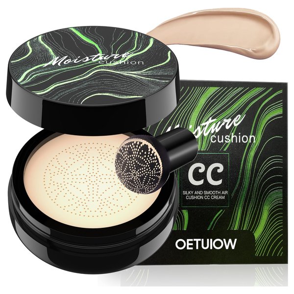 Mushroom Head Air Cushion CC Cream - Moisturizing & Oil Control BB Cream Foundation Create Long-Lasting, Waterproof Makeup Base Primer, Concealer Full Coverage for All Skin Types (Ivory)