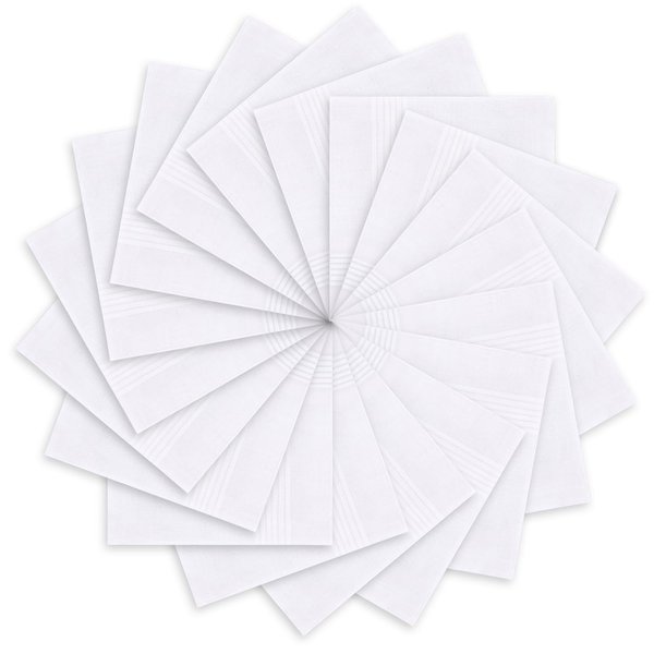 Ohuhu Men's Cotton Handkerchiefs, 18 Pack 100% Soft Cotton Handkerchief, White Hankies Pocket Square for Men, 16''x16''