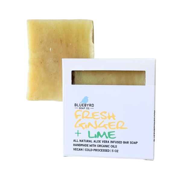 Bluebyrd Soap Co. Fresh Ginger Lime All Natural Soap Bar | Natural and Organic Ingredients - Moisturizing Wash for Face, Body, and Hands | 100% Vegan Cold Process Paraben Free Bar Soap (LIME)