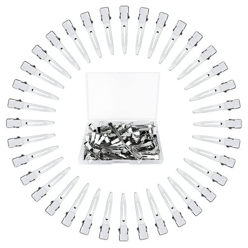 50 Pcs Metal Duck Bill Hair Clips Silver Single Prong Hair Clips Women Styling Hair Clips Alligator Curl Clips for Hair Coloring, Bows DIY, Hair Extensions, Salon (1.77Inch)