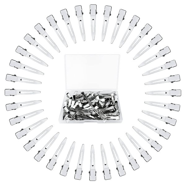 50 Pcs Metal Duck Bill Hair Clips Silver Single Prong Hair Clips Women Styling Hair Clips Alligator Curl Clips for Hair Coloring, Bows DIY, Hair Extensions, Salon (1.77Inch)