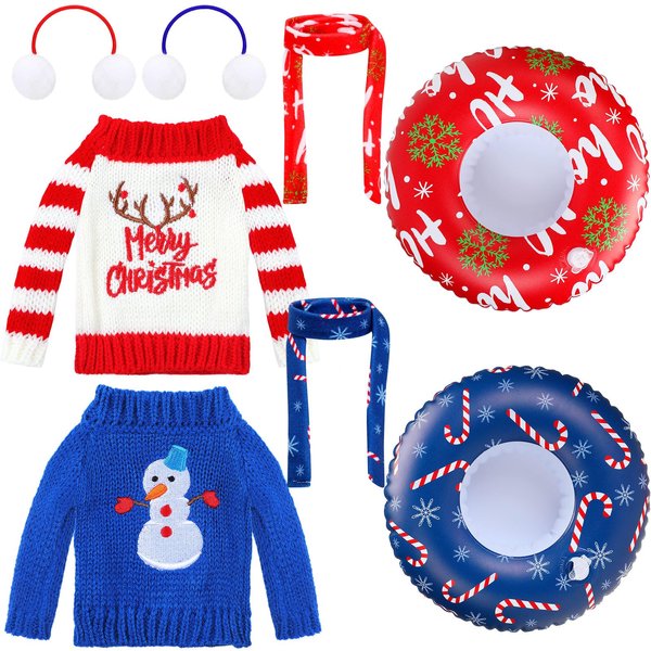 Ramede 8 Pcs Christmas Elf Clothing Accessory Set Christmas Elf Doll Clothes Include Earmuffs Cozy Scarf Inflatable Snow Tube Small Sweater for Elf Accessories Elf Doll Outfit Costume
