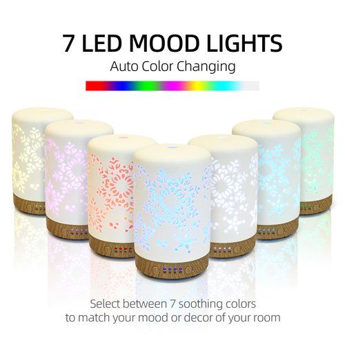 HOMNAS Essential Oil Diffuser with Oils, 100ML Upgraded Ceramic Diffusers for Essential Oils, Ultrasonic Aromatherapy Oil Diffuser Humidifier with Lavender&Lemon Oils, Aromatherapy Humidifier for Home