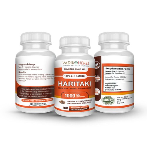 Vadik Herbs Certified Organic Haritaki (Terminalia chebula) | Made in USA | Wildcrafted and Safety Tested (180 Vegicaps)