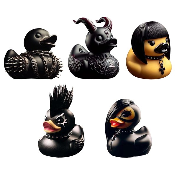 JaBuBeaGup 5 PCAK Dark Rubber Duck, Unique Style Design, Satanic Duck, Rockin' Duck, Fun Collectible Bath Toy, Great for Halloween, Home Decorations Displays and Gifts (5 Pack)