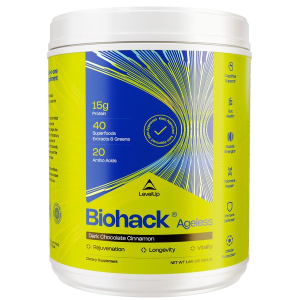 LevelUp Biohack Ageless: Colostrum Spermidine Collagen Superfoods Antioxidants Amino Acids Creatine for Women and Men, Total Body Rejuvenation (Dark Chocolate Cinnamon)