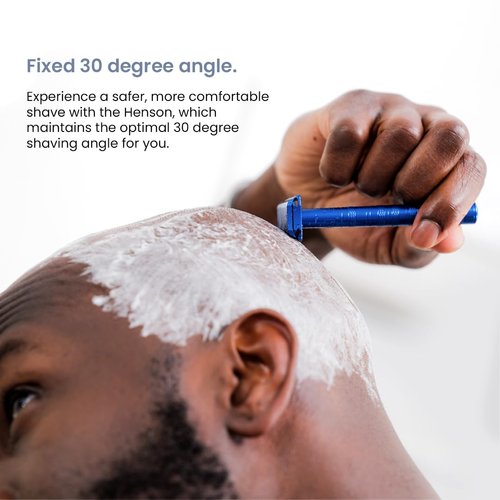 Henson Shaving Razor - Steel Blue Double Edge Safety Razor with 5 Spare Blades - 30° Angled Precision With Superior Blade Rigidity- Reusable Single Blade Razors For Men and Women