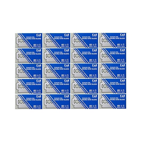 100 Kai Stainless Steel Double Edge Safety Razor Blades (20 x 5) , Made in Japan