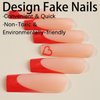 YoYoee Red French Nails Tips Ballerina False Nails Long Square Press on Nails Full Cover Acrylic Fake Nails for Women and Girls 24PCS