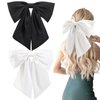 2Pcs Big Satin Hair Bows for Women Girls 10 Inch Barrette Hair Clip Long Black White Silk Ribbon bride Wedding Bows French Style Hair Accessories (Black+White)