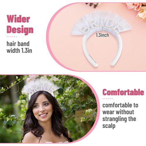 KOMPMP Bride Headband Bachelorette Party Decorations - Pearl Bride Headband Thickened Veil Rhinestone Wedding Bride to Be Headband Bachelorette Party Favors