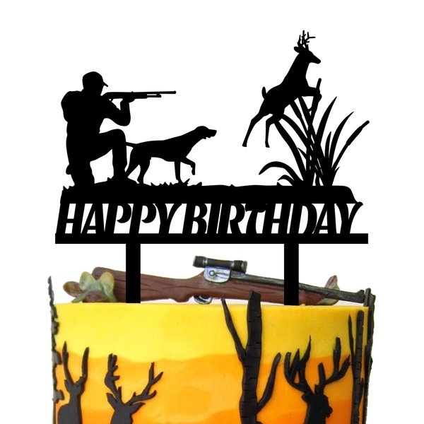 Deer Hunting Birthday Cake Topper Gone Hunting Hunter Camping With hounds Cake Topper Woodland Hunting Themed Party Supplies For Kids Man Woman Birthday