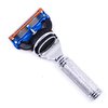 Parker Safety Razor, 5 Blade Gillette Fusion Compatible Travel Razor with Luxurious Saddle Leather Case