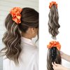 BUPPLER Ponytail Extension with Scrunchies Ponytail Wig Claw Clip in Fake Ponytail Hair Extensions Synthetic High/Low Pony Tail Hair Piece for Women (Orange Scrunchie Brown Ash Blonde Wavy)