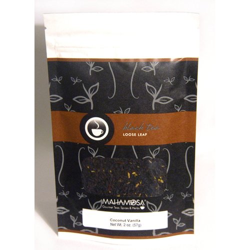 Mahamosa Coconut Vanilla Tea 2 oz - Flavored Black Tea Blend Loose Leaf (Looseleaf) (with black tea, shredded coconut and vanilla bits with coconut and vanilla flavor)