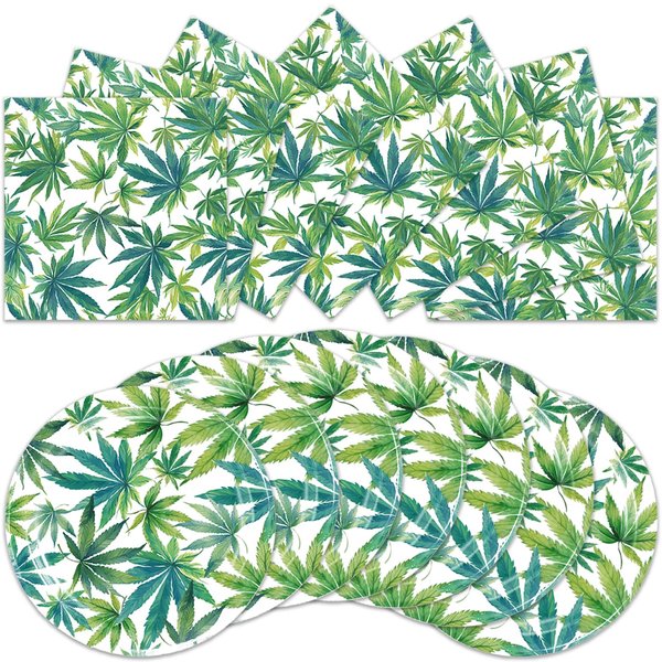 40Pcs Weed Party Decorations Weed Pot Tableware Set Green Weed Disposable Plates Napkins Serves 20 Weed Leaf Baby Shower Birthday Decorations