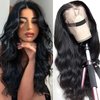 BASEMMAHER 26 Inch Body Wave Lace Front Wigs Pre-Plucked Glueless Wigs Wave Lace Front Wigs Natural Black Synthetic Artificial Fiber Human Hair Lace Frontal Wigs for Women