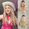 MAGQOO Blonde Wig for Women Long Curly Wavy Ombre Blonde Wigs Dark Roots Two Tones Synthetic Heat Resistant