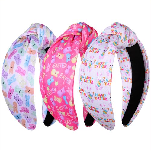 NVENF 3PCS Easter Mexican Mother's Day Headband Accessories for Women Colorful Easter Egg Rabbit Bunny Knotted Headband Spring Hair Accessories Outfits Gifts (3PCS Easter A)