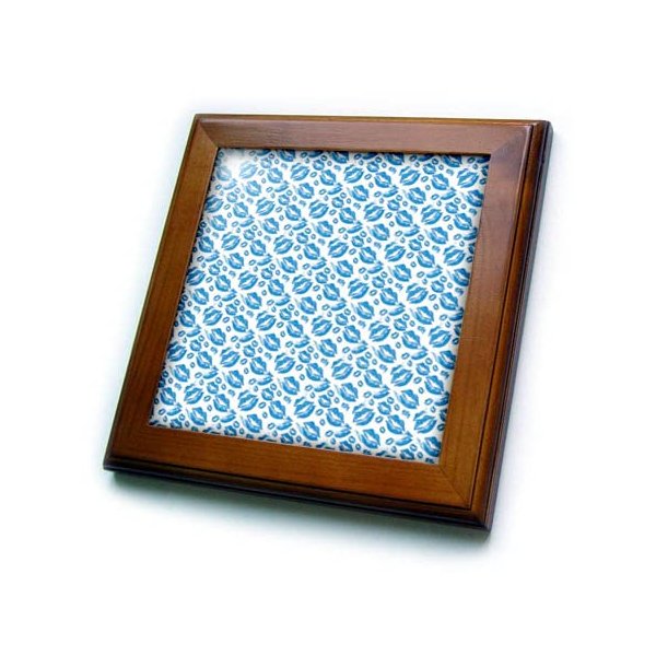 3dRose Two Kisses Collided Lip Boyish Blue Lips Pattern - Framed Tiles (ft_357234_1)