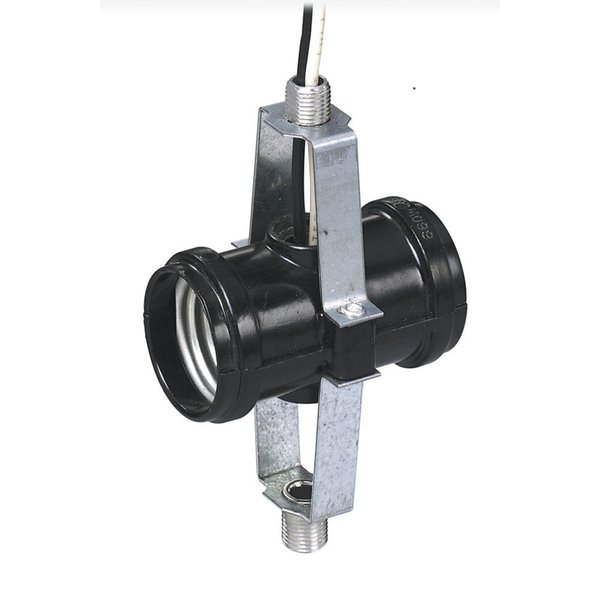 Leviton 4015-D4F Medium Base 2-Light Twin, Phenolic Multi-Cluster Incandescent Lampholder, Keyless, 1/8IPs Male top & Bottom Bracket, Black
