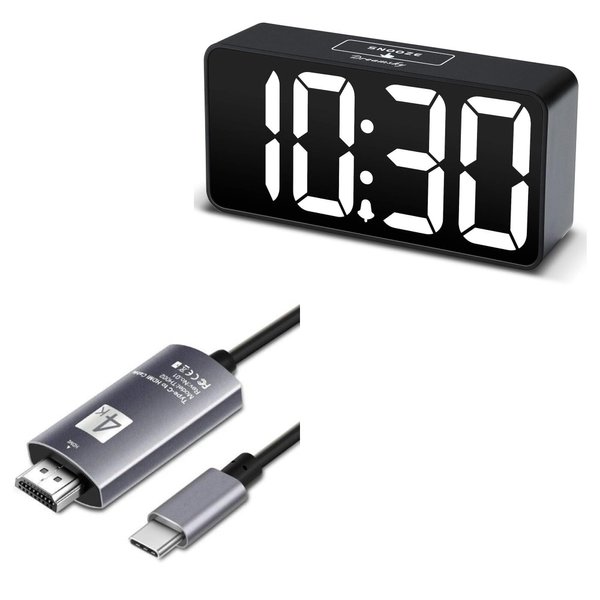 BoxWave Cable Compatible with Dreamsky Compact Digital Alarm Clock - SmartDisplay Cable - USB Type-C to HDMI (6 ft), USB C/HDMI Cable - Jet Black