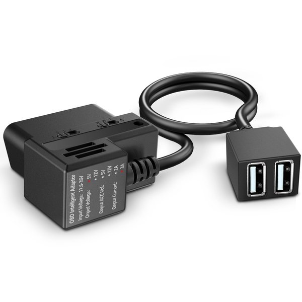 OBD Power Cable for Dash Camera,Constant Power Cable for Garmin DashCam,OBDII Adapter Cable with Dual USB Interfaces,24 Hours Surveillance/Acc Mode with Low Voltage Protection 11.6-36V to 5V/3A