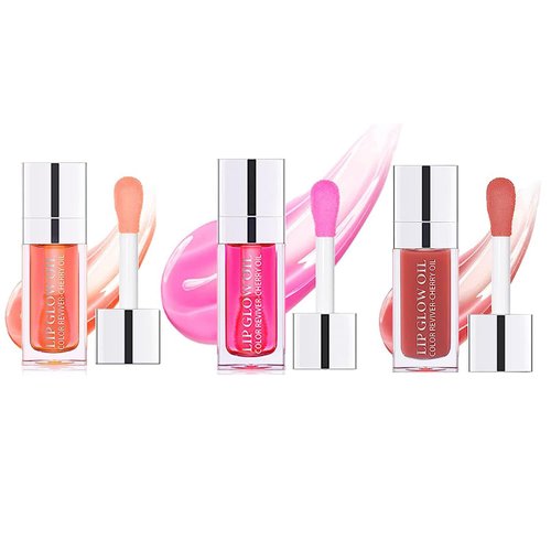 3 Pcs Plumping Lip Oil, Hydrating Lip Glow Oil, Plumping Lip Gloss, Tinted Lip Oil Balm, Long Lasting Transparent Moisturizing Lip Oil Gloss, Natural Lip Plumper Gloss Make Lips Fuller (01+07+12)
