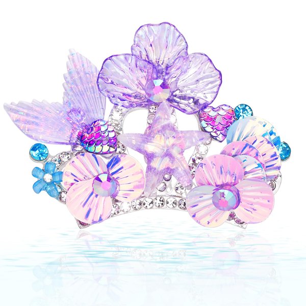 CIEHER Small Mermaid Crown Purple Shell Tiara Mermaid Tiara for Mermaid Costume Mermaid Birthday Decorations Mermaid Cake Topper