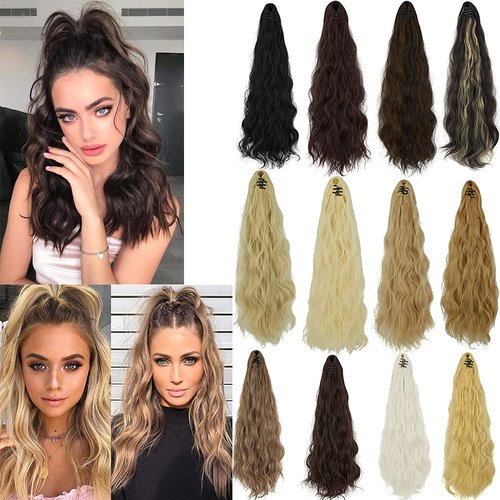 SLLIE Ponytail Extension Claw Clip in Long Wavy Curly Hair Extension Jaw Clip Ponytail Hairpiece Synthetic Pony Tail 18 Inch