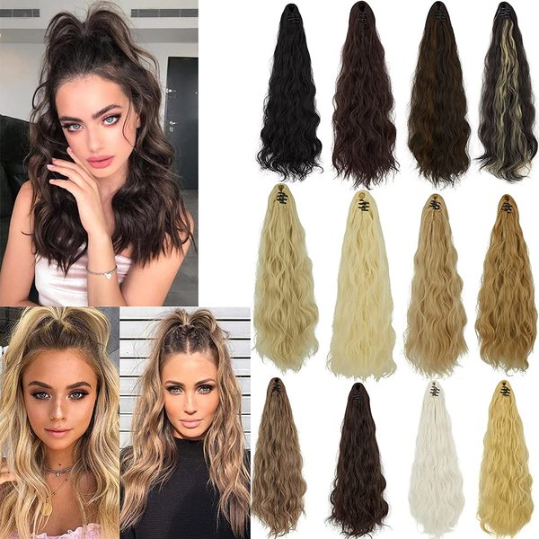 SLLIE Ponytail Extension Claw Clip in Long Wavy Curly Hair Extension Jaw Clip Ponytail Hairpiece Synthetic Pony Tail 18 Inch