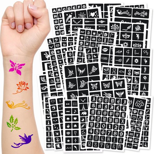 JUNEBRUSHS 1152 Pcs Temporary Tattoo Stencils, 30 Sheets Henna Tattoo Stencils with Various Tattoos Stencils Stickers for Kids Boys Girls Women Face Make up Art Craft Festival Gift (29 x 21 cm)
