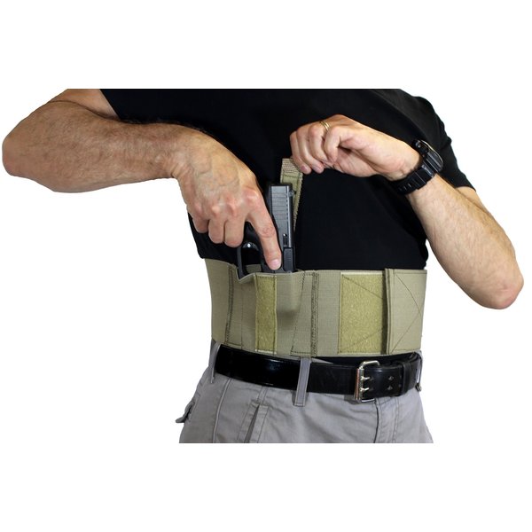 Daltech Force 4" Wide Belly Band Gun Holster - 1 Stacked Gun - 1 Magazine Holster (XL, Olive Tan)