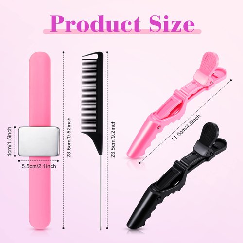 14 Pcs Hair Braiding Tool 2 Pieces Magnetic Pin Wristbandand 4 Pcs Braiding Comb for Parting with 8 Pcs Wide Teeth Alligator Sectioning Hair Clip for Hair Braid Tool Braid Maker (Black, Pink)